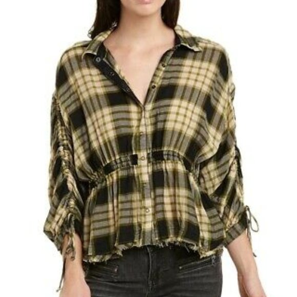 Free People Tops - FREE PEOPLE Pacific Dawn Plaid Peplum Shirt NWT